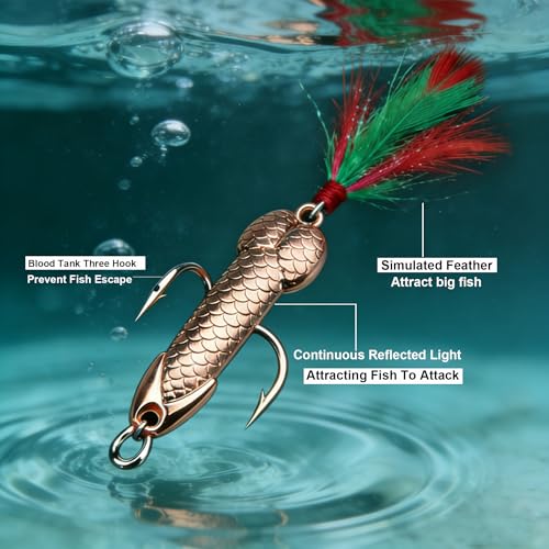 4Pcs Rose Gold Fishing Lures - Metal Luminous Spoon Lures with Sharp Hooks, Funny Gag Gift for Men, Father's Day/White Elephant Gift for Anglers, Suitable for Bass & Trout