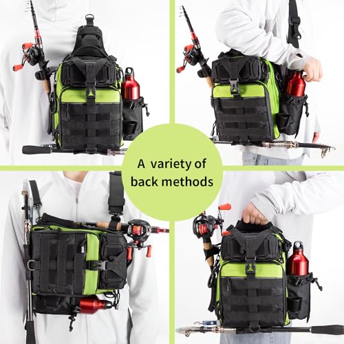 BLISSWILL Outdoor Tackle Bag - Large Water-Resistant Fishing Backpack - color: E：green Noir Elegance, style: Standard (11.8*8.66*4.0 Inch)