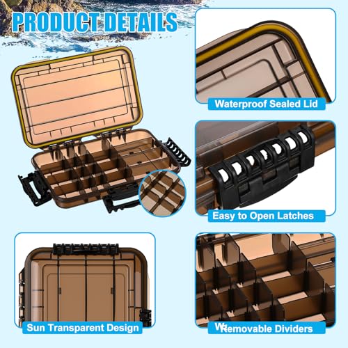 Wonderjune 6 Pack 3600 Fishing Tackle Boxes Waterproof Tackle Trays with Removable Dividers Clear Plastic Storage Organizer Bait Vault Camouflage Box for Freshwater Saltwater (Black) - color: Black