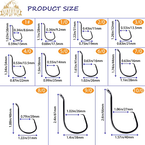 Saltwater Circle Hooks,50 Packs 2X Strong Octopus Fishing Hooks Customized Offest Sports Catfish Hook Bass Fishing Tackle Box - size: 9/0 - 50 Packs
