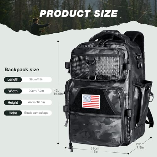 Ghosthorn Fishing Backpack Waterproof Tackle Bag Sling Bag Gift - color: Tpu Black, size: Large