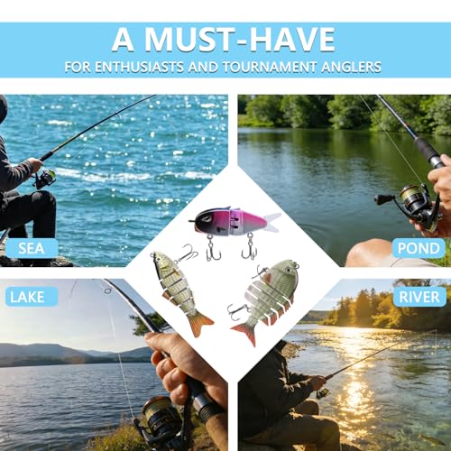 Fishing Lures for Freshwater and Saltwater, Lifelike Slow Sinking Bass Lures Multi-Jointed Swimbait for Bass Trout Crappie Walleye Pike, Must-Have Fishing Gear for Family Fishing Gear (5 Pcs)