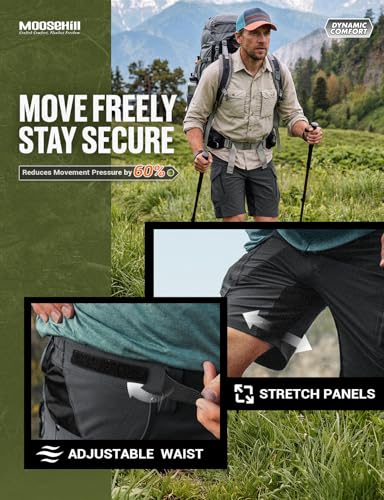 Moosehill Men's Hiking Cargo Shorts: Quick Dry Lightweight Stretch Outdoor Fishing Camping with 9 Pockets (Self-Storing) - color: Dark Grey, size: 34