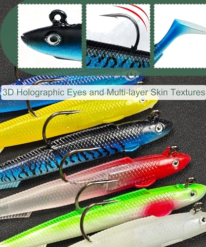 Paddle Tail Swimbait - 6inch / 1oz Pre-Rigged Soft Plastic Lures for Bass, Pike & Walleye - 6pcs Jig Head Fishing Swimbaits Set for Saltwater Freshwater