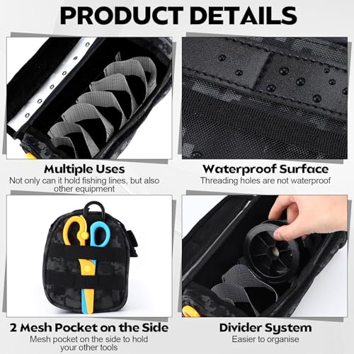 2 Pcs Fishing Line Storage Bag Tangle-free Line Management Bag for Father Gifts Clear View Window Water Resistant Removable Divider Leader Lines Holder Fishing Spool Organization - color: Camouflage Black