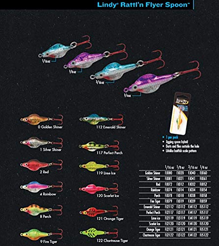 Lindy Rattl'N Flyer Spoon Hybrid Ice Fishing Lure Jigging Spoon - color: Chartreuse Tiger, size: 1/4 oz