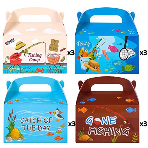 iPartyFun Fishing Birthday Party Supplies Fishing Party Gift Treat Boxes for Gone Fishing Theme Baby Shower Supplies Set of 12