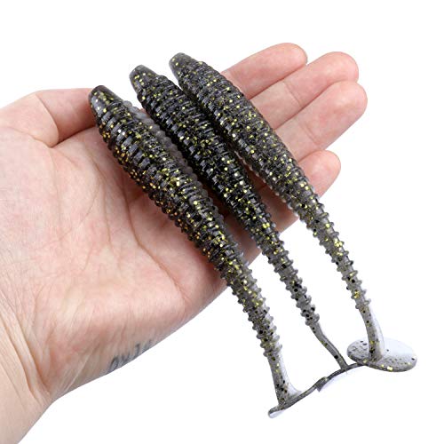 RUNCL Swimbaits Paddle 10/20/30/40PCS, 5/4/3/2 Inchs Paddle Tail, Soft Lure for Trout Crappie Bass, Durable Plastic Bait Swimmer for Saltwater/Freshwater, Fishing Lover's Gift - color: Black Gold, size: 5in, 10pcs