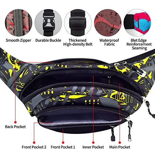 Large Fanny Packs for Women, 5-Zipper Pockets Water Resistant Practical Waist Bag, for Outdoor Running Cycling Sports Travel Hiking Camping Fishing Fashionable Crossbody Belt Bags - color: Violet