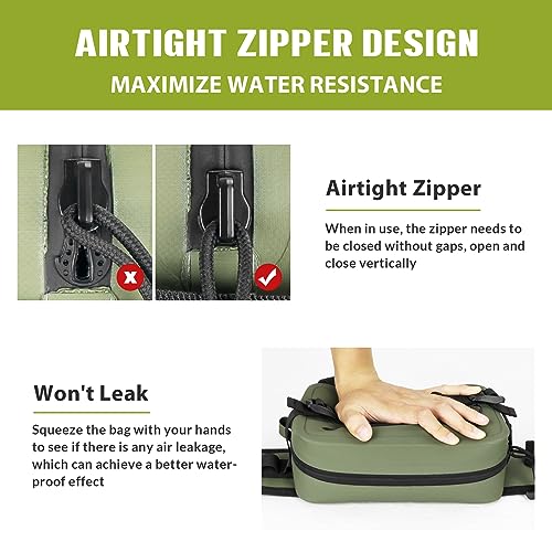 THKFISH Waterproof Fishing Waist Pack with Fishing Rod Holder, Airtight Zipper Closure, Lightweight Sling Fishing Waist Bag for Fly Fishing - color: Green