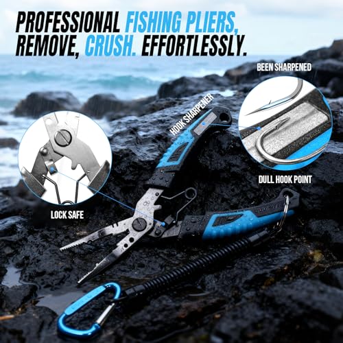 PLUSINNO Fishing Gear,Full Fishing Pole kit Include Fishing Rod and Reel Combo, Tackle Box with Fishing Lures, Fishing Accessories, Fishing Pliers,Fishing Gifts for Men with Fishing Tool Kit - style: Blue Fishing Combo With Fishing Rod Holder