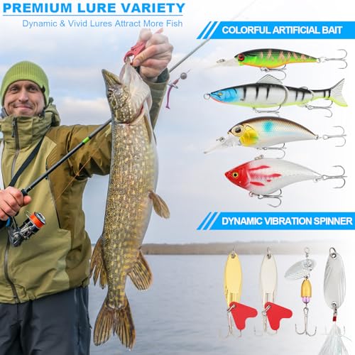 TCMBY 3 Layers Tackle Box with Tackle Included, 321Pcs Fishing Lures Kit Contains Pliers, Crankbait, Hooks, Weights & Accessories, Fishing Gear Bait Lure Gifts for Men Bass Freshwater (White Black) - color: White Black