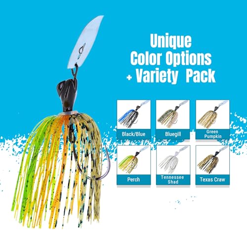 Reaction Tackle Breaker Jigs for Bass Fishing, Bladed Vibrating Swim Jig Lures with Silicone Skirts, Weedless Bait for Pike, Walleye, Muskie - 3 Pack - color: Tennessee Shad, size: 1/2 Oz