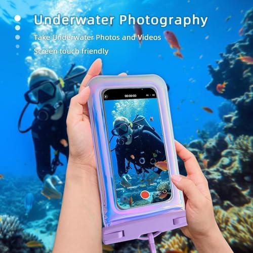 Floatable Waterproof Phone Pouch Case 2 pax for iPhone 17 16 Pro Max/15/14/13/12,IP68 Travel Cellphone Dry Bag Beach Cruise Ship Essentials Bags with Crossbody Lanyard, Iridescent Purple and Black-7″ - color: A09-Iridescent Purple and Black