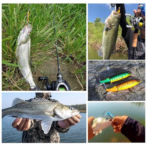 10Pcs Whopper Fishing Lure for Bass Popper Top Water Fishing Lures with Floating Rotating Tail Barb Treble Hooks in Saltwater Freshwater Plopping Lures Kit