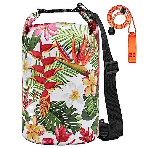 HEETA Waterproof Dry Bag for Women Men, 5L/10L/20L/30L/40L Roll Top Lightweight Dry Storage Bag Backpack with Emergency Whistle for Travel, Kayaking, Boating, Camping, Beach, Cruise Ship Essentials - color: Flower, size: 5L