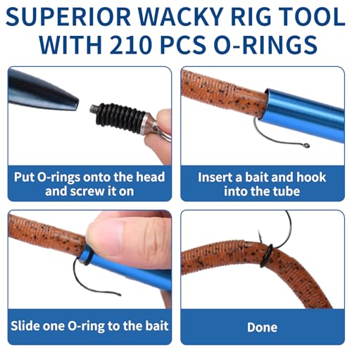 TRUSCEND Gradient Fishing Wacky Rig Tool with Silicone O Rings 210Pcs for 3"-4" and 5"-7" Fishing Worm Lures, Ultra-Smooth Downriggers Tube for Easy Installation and Great Protection of Stick Bait N1 - color: Gradient Blue