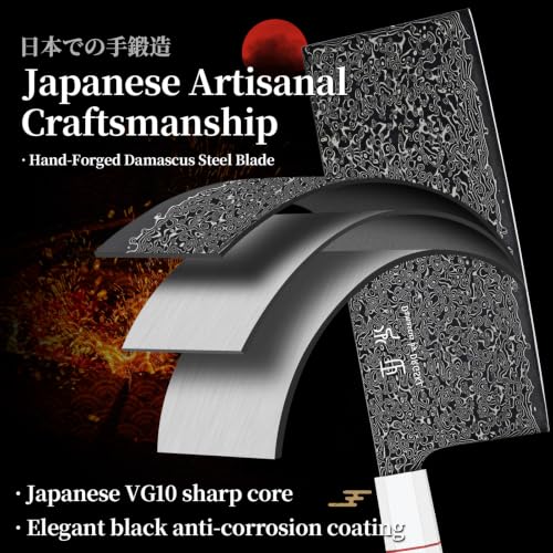 DRGSKL Damascus Meat Cleaver Knife - VG10 Butcher Knife for Meat Cutting - Kitchen Knives for Chopper Big Vegetables - Japanese G10 Handle - with Gift Box - size: 7.3 inch