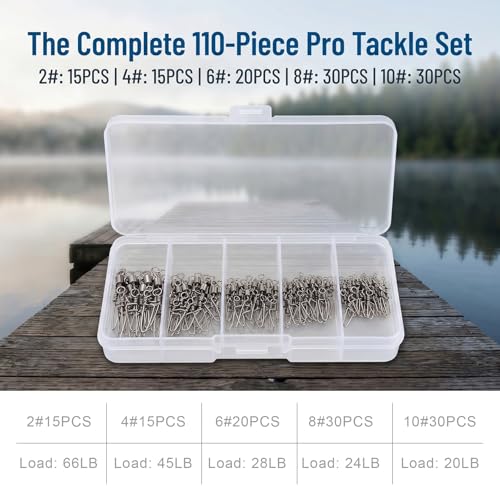 110PCS Stainless Steel Barrel Snap Swivel Fishing Accessories, Premium Fishing Gear Equipment with Ball Bearing Swivels Snaps Connector for Quick Connect Fishing Lures