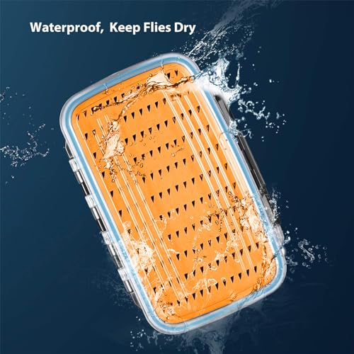 Gonex Fly Boxes for Fly Fishing Jig Boxes Two-Sided Waterproof Lightweight Fly Fishing Box Easy Grip Transparent Lid Fly Fishing Lures Box, 7.3"x 4.6"x 1.5", Orange - color: Orange, Black, Transparent, size: Size C (7.3"x 4.6"x 1.5")