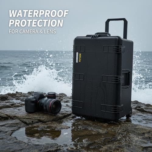 MEIJIA Premium Waterproof Rolling Hard Camera Case,Hard Protective Case with customizable fit foam and wheels,Full Protection with Light&Convenient Design,Elegant Black (31.3"X20.3"X15.5") - size: 31.3"X20.3"X15.5"