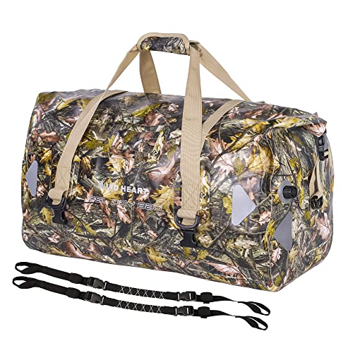 WILD HEART Waterproof Motorcycle Duffel Bag PVC500D Double-bottom With Rope Straps and Inner Pocket 40L 66L 100L for Kayaking, Camping, Boating,Motorcycle - color: 66L Autumn Leaves, size: 66L