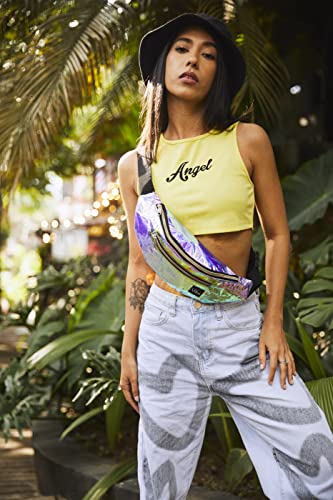 Vibe Festival Gear Rave Fanny Pack for Women Men – Festival, 4 Pockets, Adjustable Strap, Cute Waist Bag, Crossbody Belt Bag, Hiking, Running, Cycling - color: Purple Iridescenct, size: Fits Most