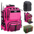 Goture Fishing Backpack with 4 Tackle Boxes,900D Water-Resistant Tackle Backpack with Rod Holders,45L Large Fishing Bag Storage Gear Tackle Bag with Rain Cover,Bottle Holder for Travel Camping Hiking - color: A2:pink With 4 Tackle Boxes