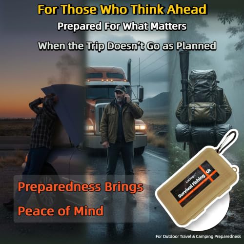 Mini Survival Fishing Kit Small Emergency Fishing TackleBox Pocket Outdoor Fishing Set Travel Party Fishing shoebox Surf Survivalist Fishing Accessories Pack Fishing Gear Gifts for Starter Men - color: Desert Sand