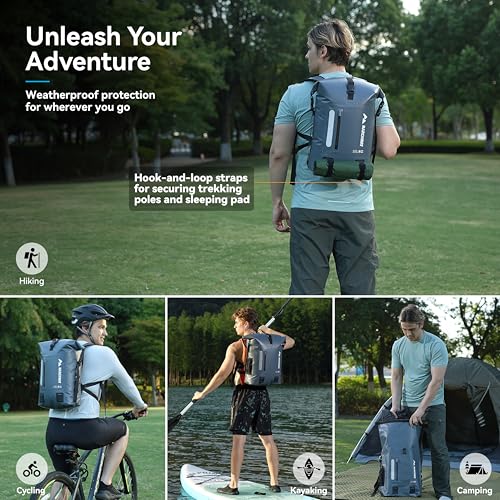 MARCHWAY Roll Top Waterproof Backpack, Floating Dry Bag 20L/30L/45L with Ergonomic Rectangular Base, Cushioned Back, Hip Strap for Hiking Camping Kayaking Travel (Grey, 45L) - color: Grey, size: 45L