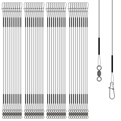 Stainless Steel Fishing Wire Leaders, Black Coated & Uncoated Options, Heavy Strength 31–100LB, 6–21in Multi Sizes with Rolling Swivels Snaps for Salt Fresh Water Shark Pike Barracuda - color: 40pcs-9.84in(40LB)