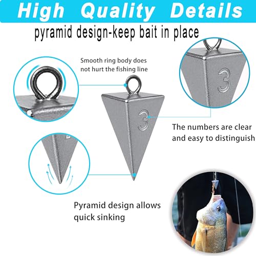 Pyramid Sinkers for Surf Fishing – Lead Fishing Weights, No-Roll Bottom Hold - style: 3oz - 6pcs
