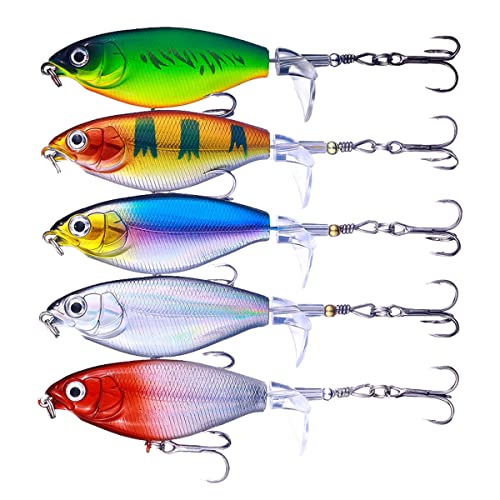 Topwater Fishing Lures With Storage Box, Whopper Popper for Bass, Catfish, Pike, Perch - Floating Pencil Bait With Rotating Tail for Freshwater or Saltwater - color: D-5PCS