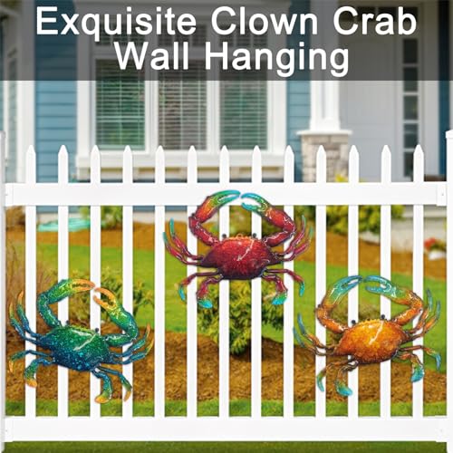 John's Studio Metal Crab Sea Wall Decor Outdoor Garden Hanging Art Sculptures Home Ocean Theme Decorations for Kitchen Bathroom and Pool - 3 PCS - color: Crab 3PCS