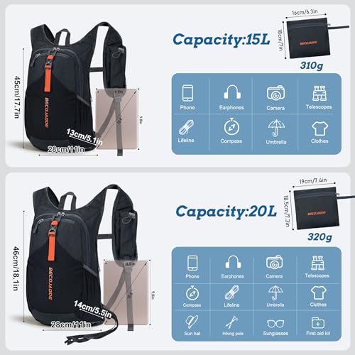 BECOJADDE 20L Small Hiking Backpack for Men Women Foldable Packable Back Pack Ultralight Hiking Daypack for Travel Camping Outdoor, Black - color: Black, size: 20L