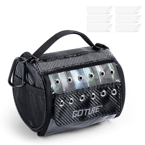 Goture 3/6 Outlet Holes Fishing Line Storage Bag, 2 Sizes Clear View Window Fishing Line Case, Removable Divider Fishing Line Organizer, Water-Resistant Surface, Tangle-Free Leader Line Spool Bag - color: 6 Hole - Only Bag