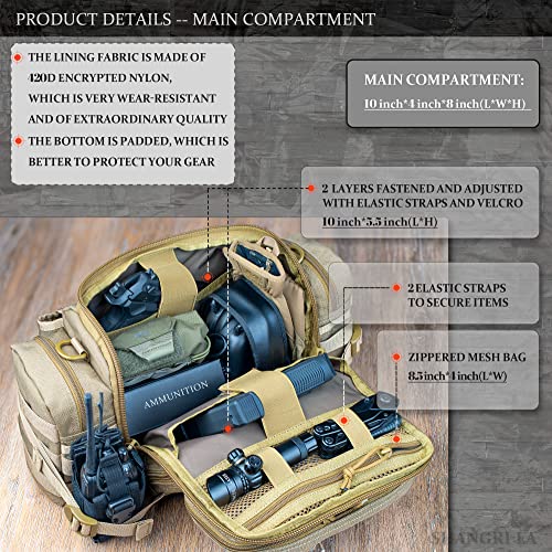SHANGRI-LA Tactical Range Bag Outdoor Sling Backpack Hiking Fanny Waist Pack - color: Tan