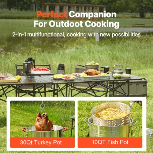VEVOR Turkey Deep Fryer, 30-qt Turkey & 10-qt Outdoor Aluminum Seafood Boiling Kit, Fish Steamer Cooker Set, 54,000 BTU Burner Propane Gas Boiler, Gifts for Thanksgiving Day - style: 30-qt & 10-qt