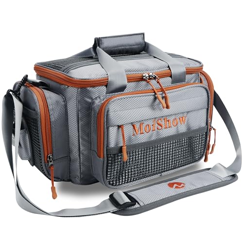 Fishing Tackle Box Bag - Fishing Bags for Saltwater or Freshwater (#Grey) Fishing Tackle Bags - Padded Shoulder Strap - Tackle Bag for 3600 Tackle Box - color: Grey-Small (15.7"*9.8"*7.9")