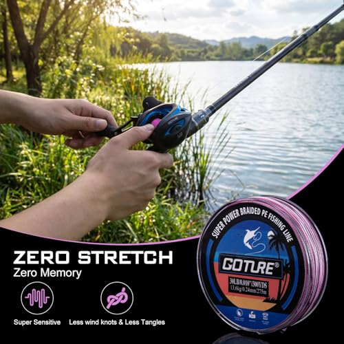 Goture Braided Fishing Line, 8-Strand and 4-Strand Ultra-Smooth UHMWPE Fiber, High Sensitivity Zero Stretch Abrasion Resistant Braid for Saltwater and Freshwater Fishing - color: D2:X 4 Colorfu Pink, size: 8LB(300yds)