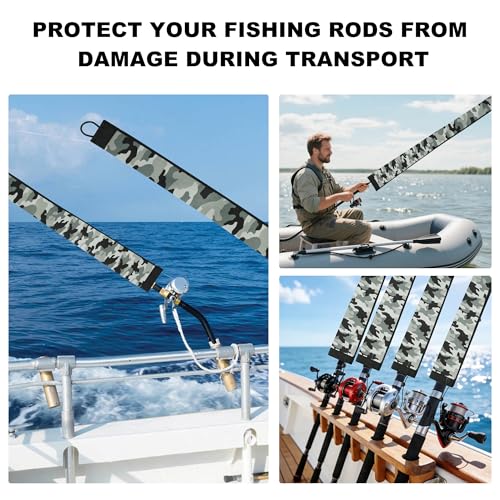 Neoprene Camo Fishing Rod Sleeves,Fishing Pole Sleeves,Fishing Rod Socks | UV Resistance,Puncture Resistant, Protect Casting, Spinning, Trolling Fishing Rods, Storage, tangled-free,75in,68in,60in - color: 2-Light Green Camo, size: 60"