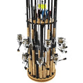 Rush Creek Creations 24-Rod Fishing Rod Holder 360° Rotating Built-in Spooler 14.75"x37.75" Light Wood
