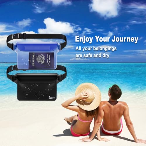 Waterproof Fanny Pack, Dry Bag Phone Pouch for Beach Swimming Kayaking | Floating dry bag keeps wallet & purse safe. Triple zip-lock seals water. Touchscreen works wet. Cruise, fishing & travel - color: Blue+Black