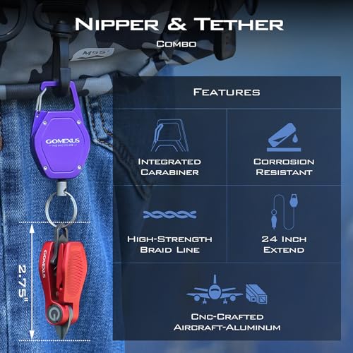GOMEXUS Sharkbite Fishing Line Cutter with Retractors and Fishing Knot Tying Tool and Hook Eye Cleaner, Fly Fishing Nippers - color: Blue