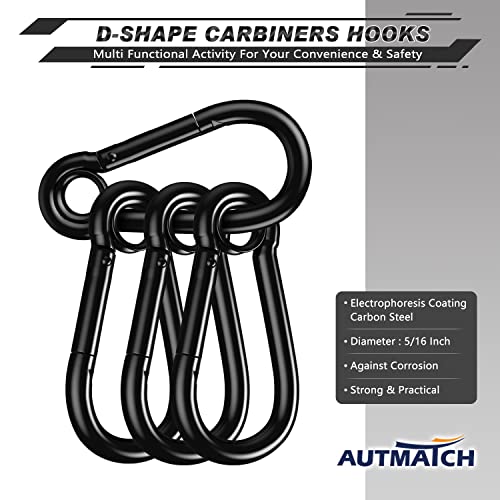 AUTMATCH Carabiner Clips, 3" Spring Snap Hook Caribeener Clips Buckle Pack Grade Heavy Duty Carabiners Quick Link for Camping, Fishing, Hiking, Traveling, 4 Pack - style: Carbon Steel - Circle Black