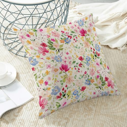 Spring Pillow Covers 16x16 Set of 2,Spring Colorful Flowers Throw Pillows Farmhouse Watercolor Floral Decorative Cushion Case Decorations for Home Couch Sofa Outdoor - color: Floral-b, size: 16" x 16" (Pack of 1)