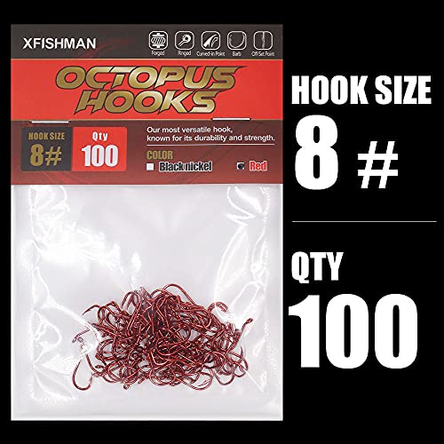 Octopus-Hook-Fishing-Beak-Circle-Hooks-Freshwater-Red-Black-100-50 Pack - color: 1-Red, size: Size:8 100-Pack