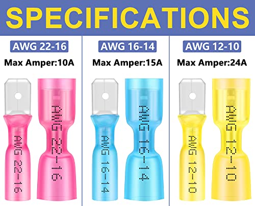 haisstronica 150PCS Yellow Heat Shrink Male Spade Connectors,AWG 12-10 Heat Shrink Male Spade Terminlas Kit,Speaker Wire Connector, Electrical Quick Disconnect Wire Connectors - color: Yellow, size: AWG 12-10 Male 150PCS