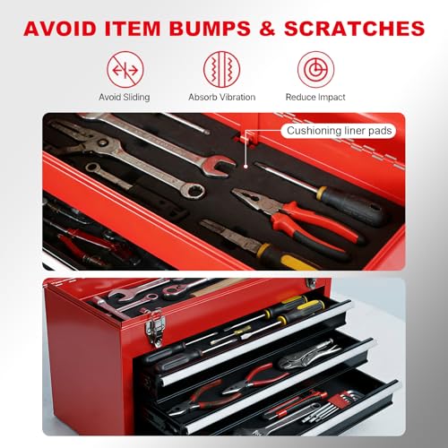 BIG RED Metal Tool Box, 20.5-inch, Portable Metal Tool Box with 4 Drawers, Small Tool Chest with EVA Liners, Ball Bearing Slide Drawers Locking & Powder Coated Finish, Multi-Function Tool Organizer - color: Red&Black, size: 20.5 Inch
