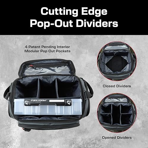 Evolution Fishing Largemouth 3.0 3700 Tackle Bag - Patent Pending Modular Pop Out Pockets, Molded Bottom, Includes Quicklatch Tackle Tray, Plier Holster, Heavy Duty Fishing Storage Bag
